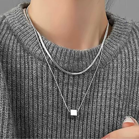 Minimalist Silver Double-layered Chain Necklace for Women 18” - Picture 3 of 4
